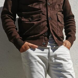 Bomber giacca in pelle scamosciata – fondente