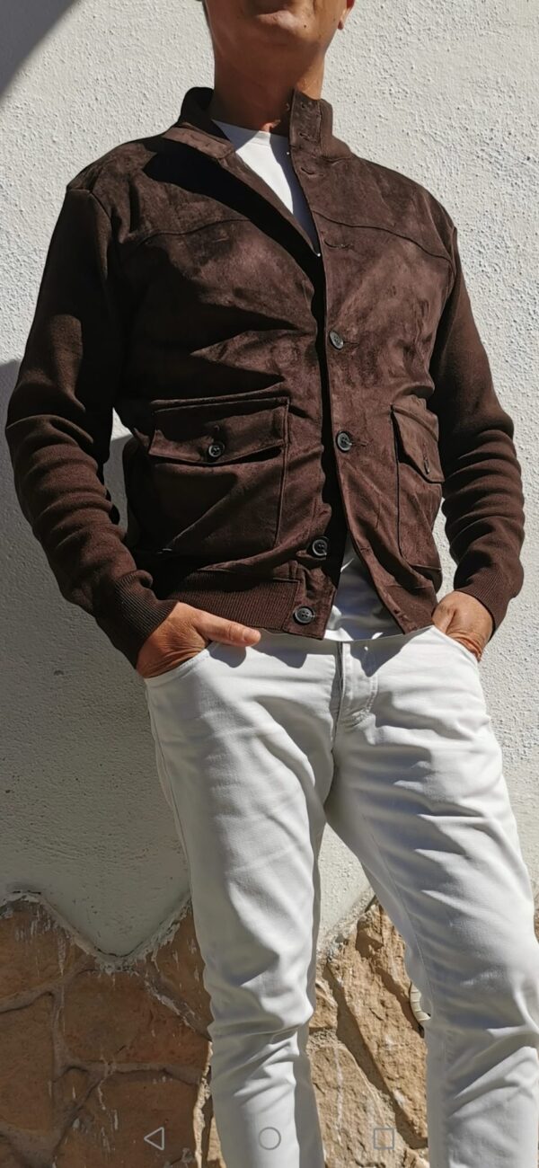 Bomber giacca in pelle scamosciata – fondente