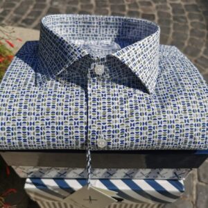 Amalfi camicia manica lunga – motivo verde e blu